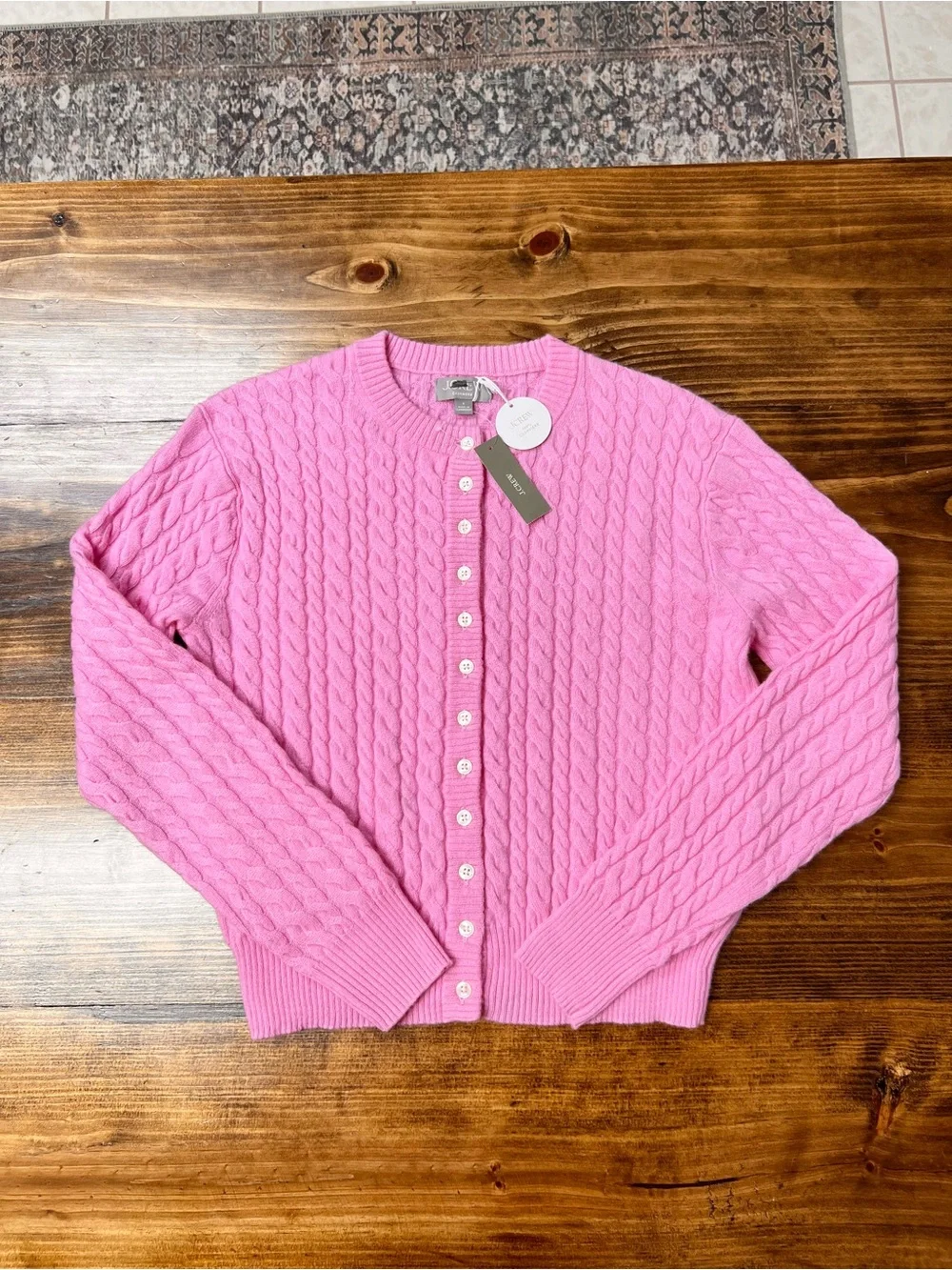 J. Crew Perfect cashmere cable-knit cardigan in Pink Size Small NWT